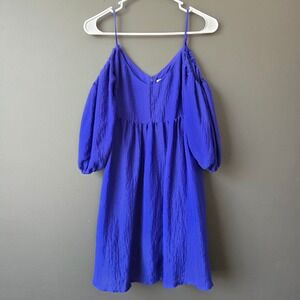 Moulinette Soeurs Anthropologie Royal Blue Cold Babydoll Puff Sleeve Dress XSP